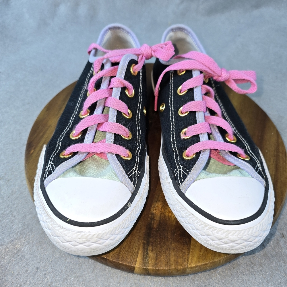 Kids Converse All stars Black and Pink Sneakers Size 13.5Y